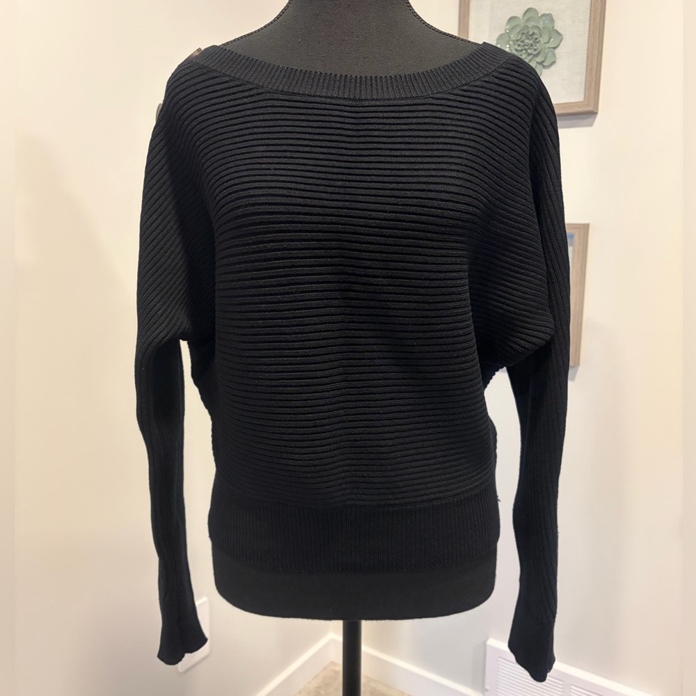 Zara Black Batwing/Dolman Ribbed Sweater With Shoulder Buttons NWT!